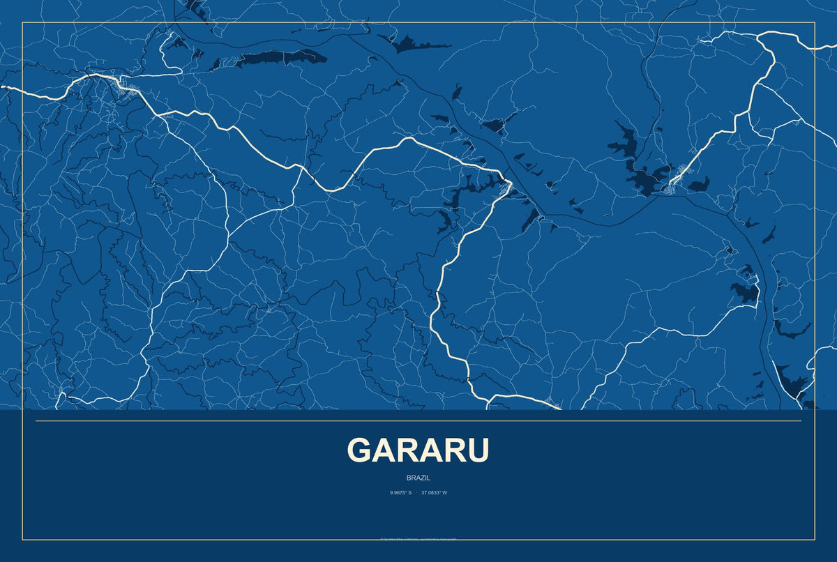 Gararu, Brazil City Map Aluminum Sign in Harbor Cobalt style
