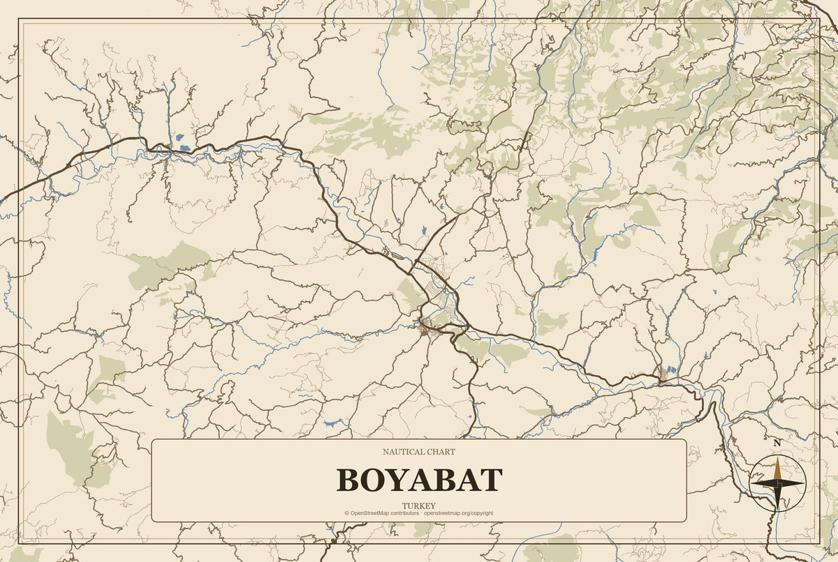 Boyabat, Turkey City Map Aluminum Sign in Heritage Nautical style