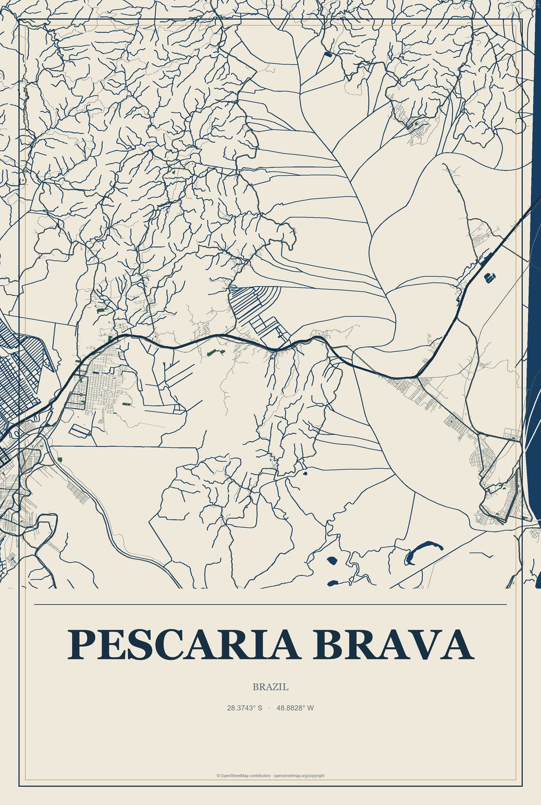 Pescaria Brava, Brazil City Map Aluminum Sign in Coastal Cutout style