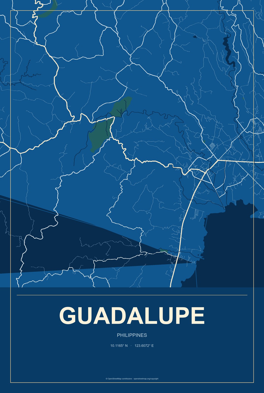 Guadalupe, Central Visayas, Philippines City Map Aluminum Sign in Harbor Cobalt style