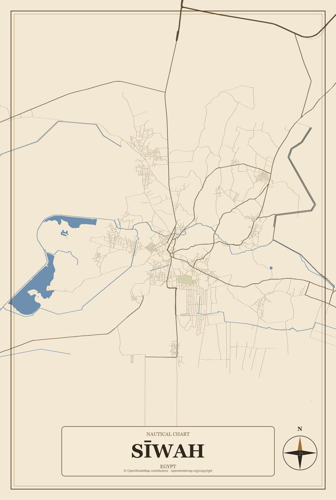 Sīwah, Egypt City Map Aluminum Sign in Heritage Nautical style