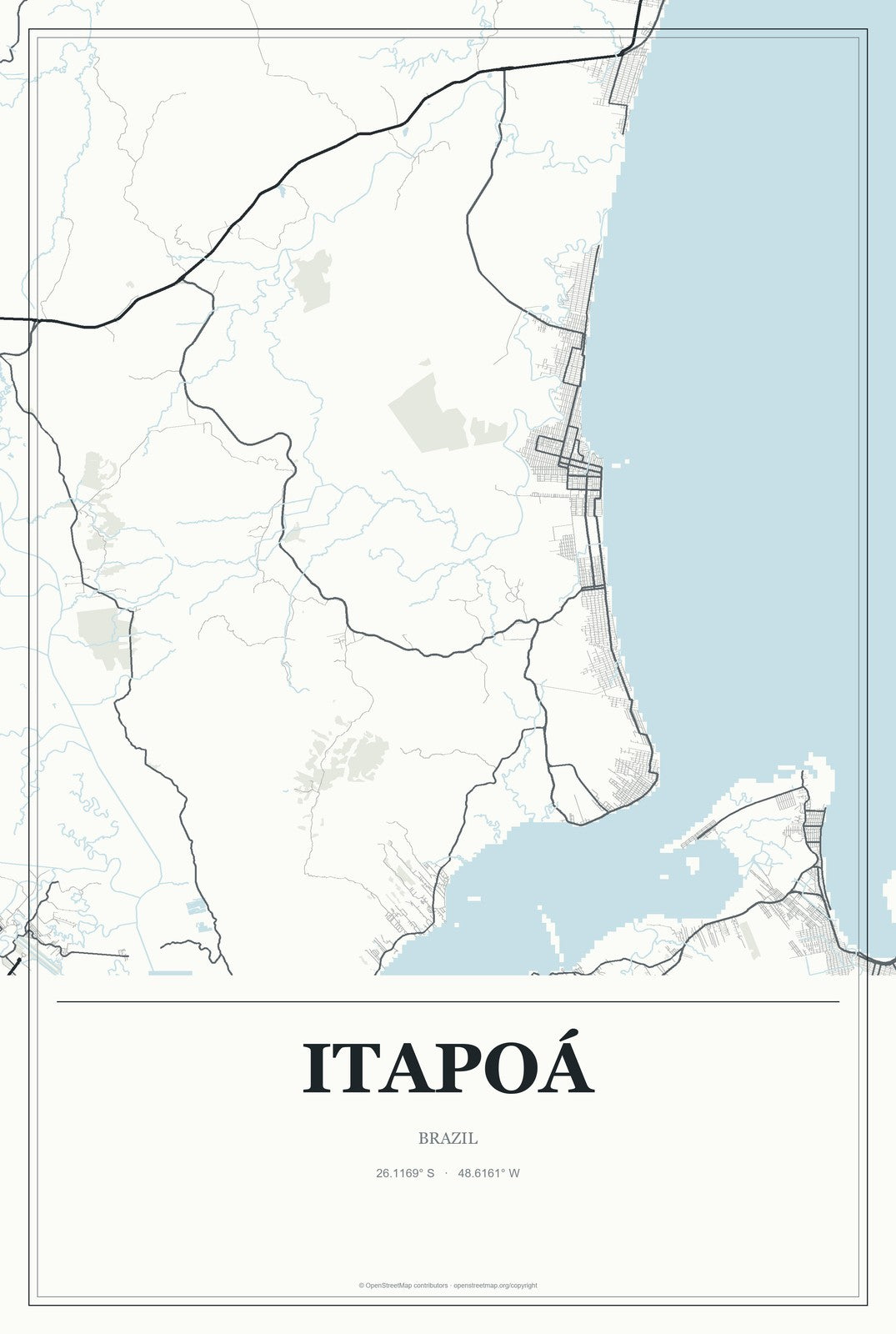 Itapoá, Brazil City Map Aluminum Sign in Gallery Air style