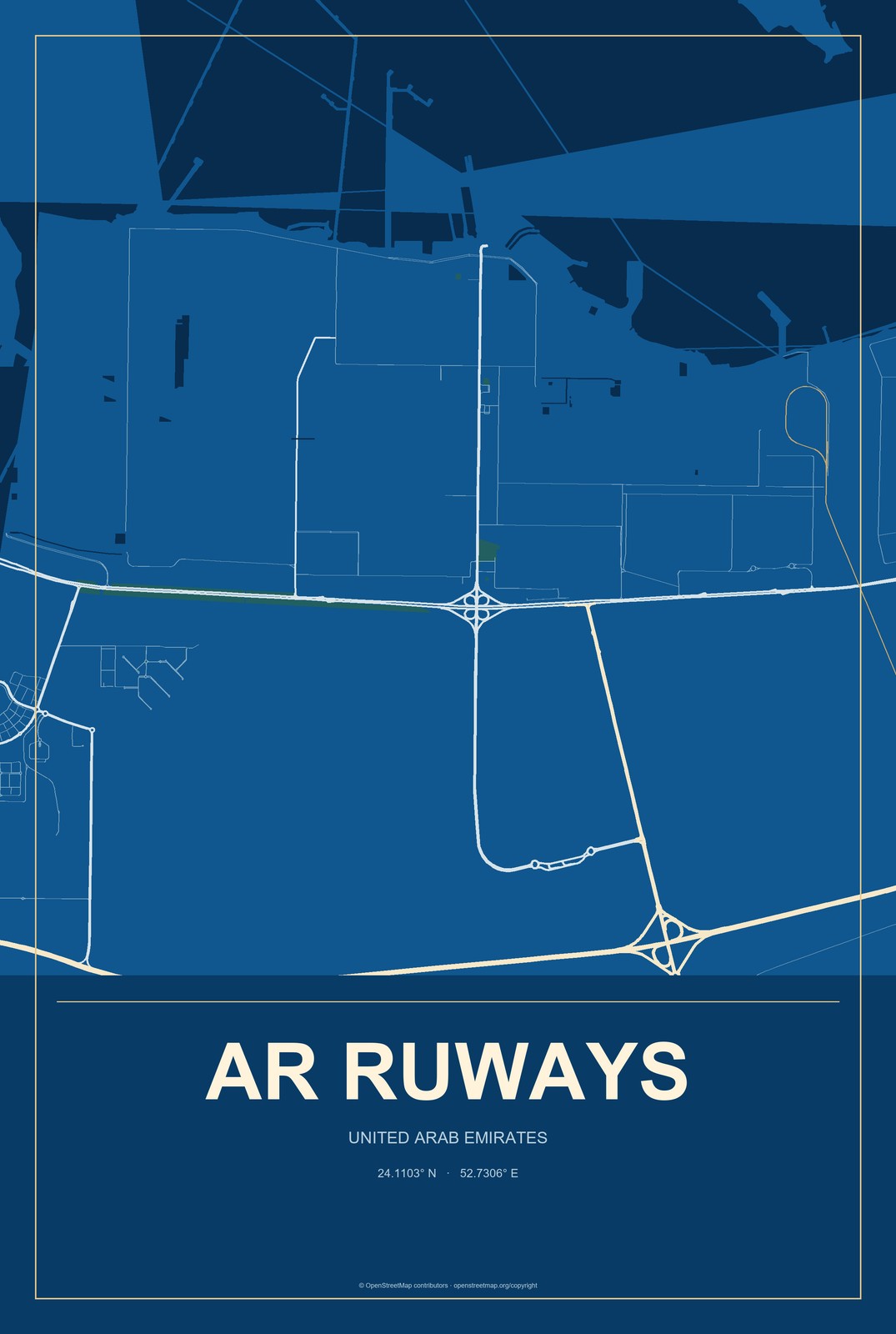 Ar Ruways, United Arab Emirates City Map Aluminum Sign in Harbor Cobalt style
