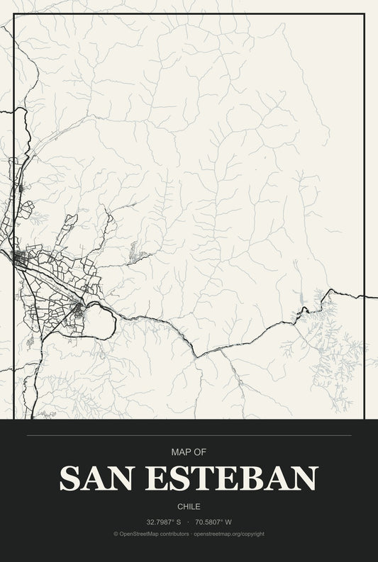 San Esteban, Chile City Map Aluminum Sign in Museum Plaque style