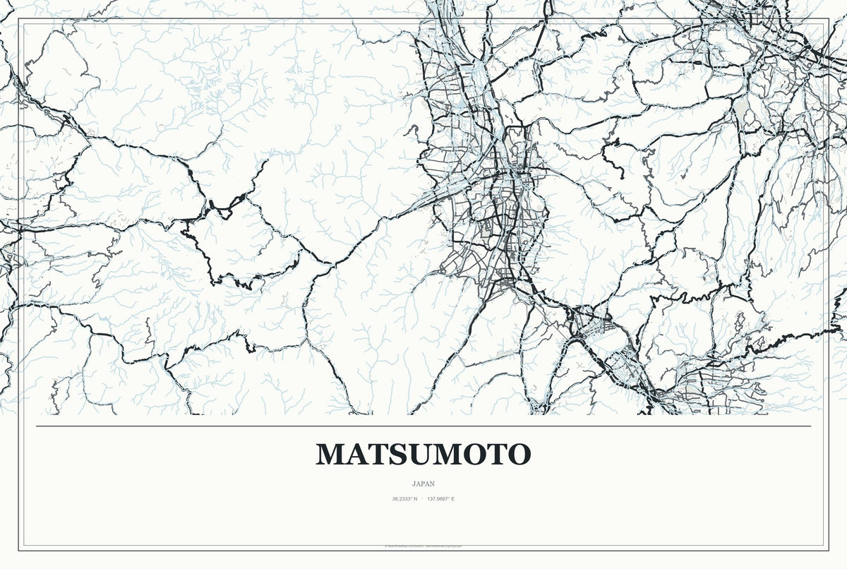 Matsumoto, Japan City Map Aluminum Sign in Gallery Air style
