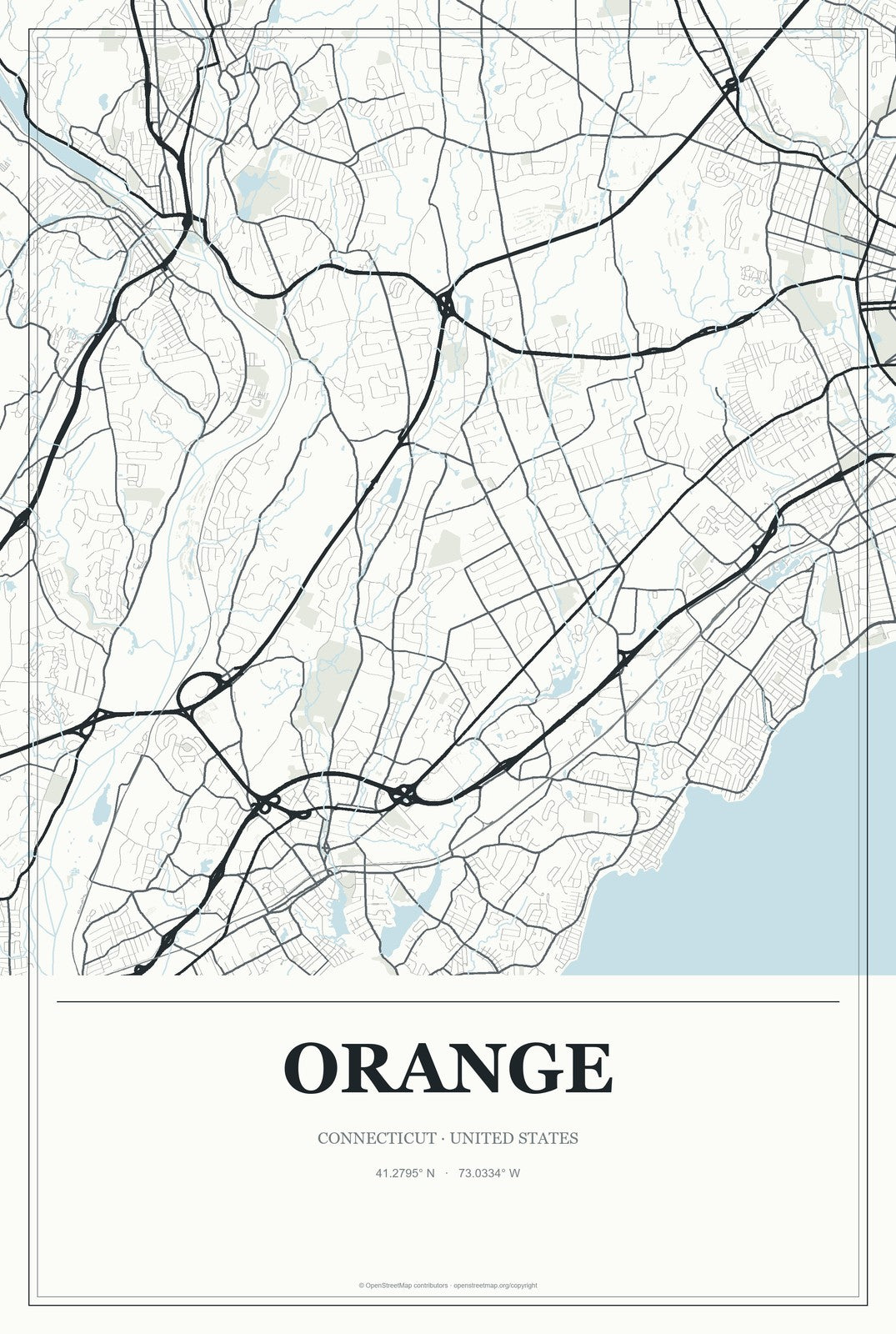 Orange, Connecticut City Map Aluminum Sign in Gallery Air style