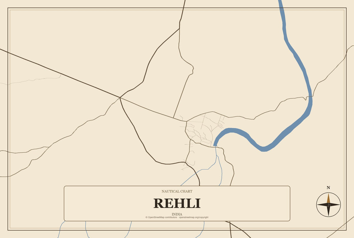 Rehli, India City Map Aluminum Sign in Heritage Nautical style