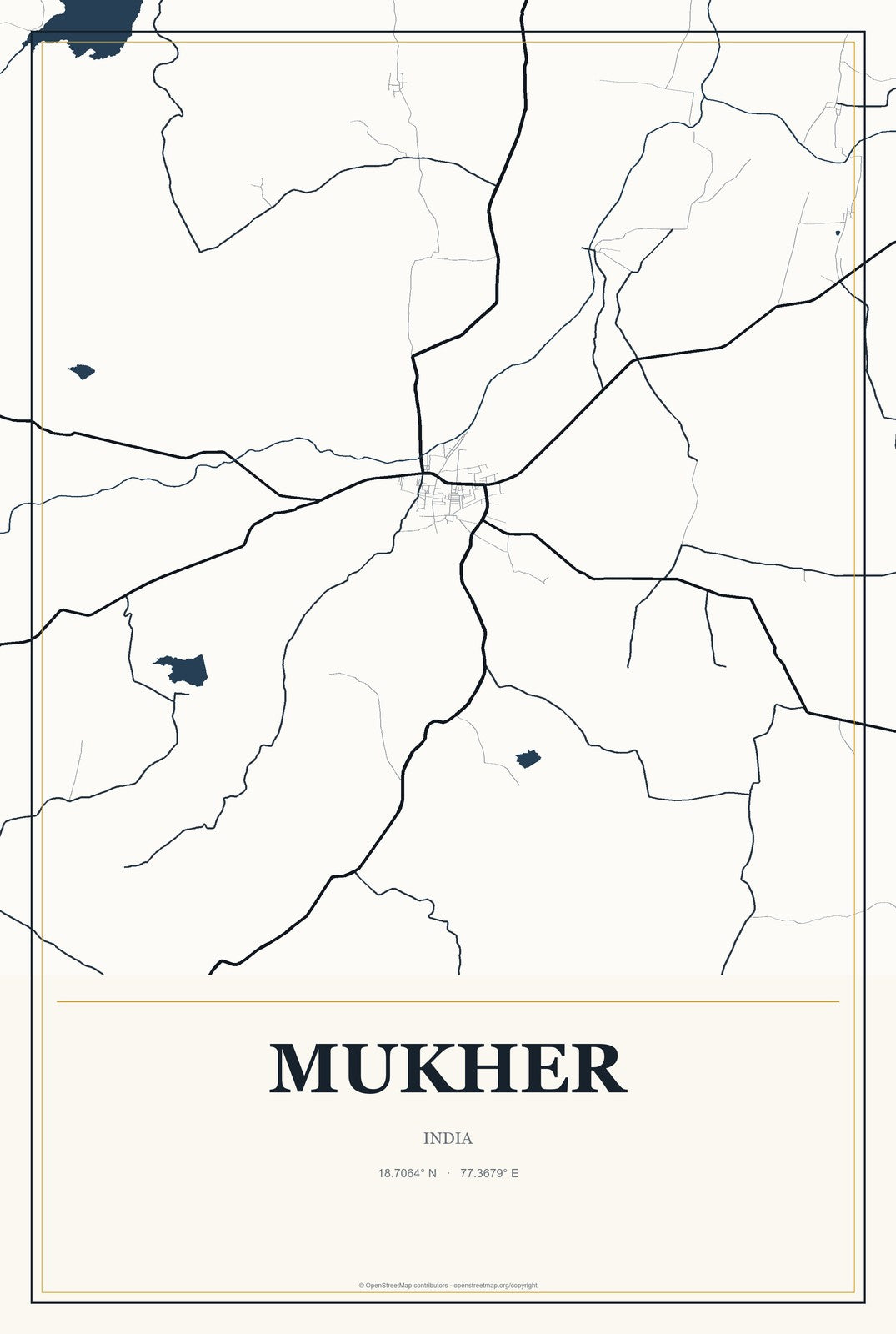 Mukher, India City Map Aluminum Sign in Citrine Modern style
