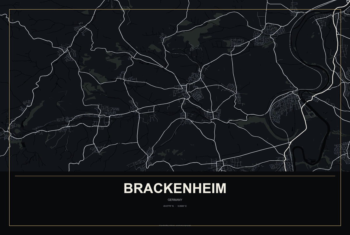 Brackenheim, Germany City Map Aluminum Sign in Metropolitan Noir style
