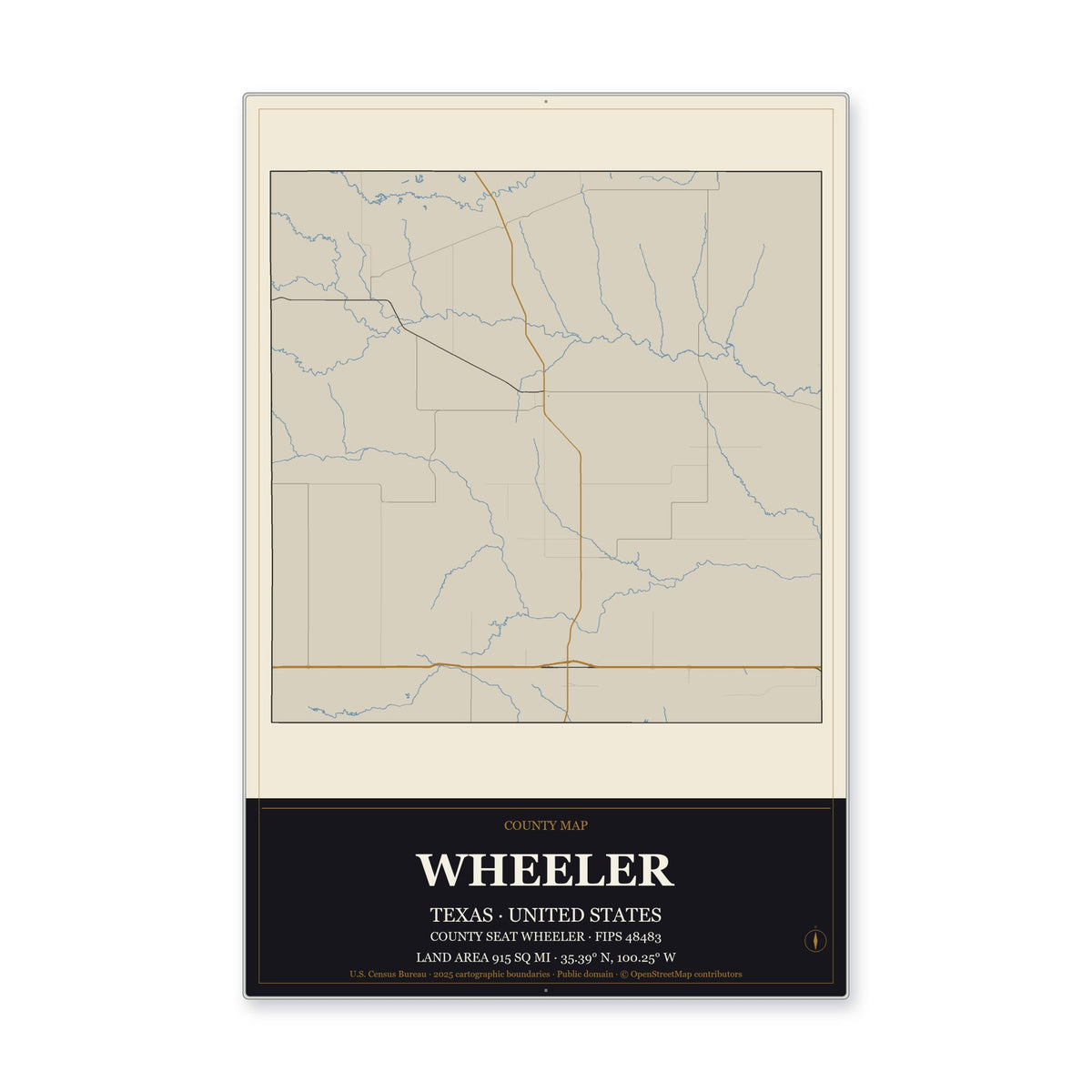Wheeler County, Texas Map Aluminum Sign in Museum Plaque style