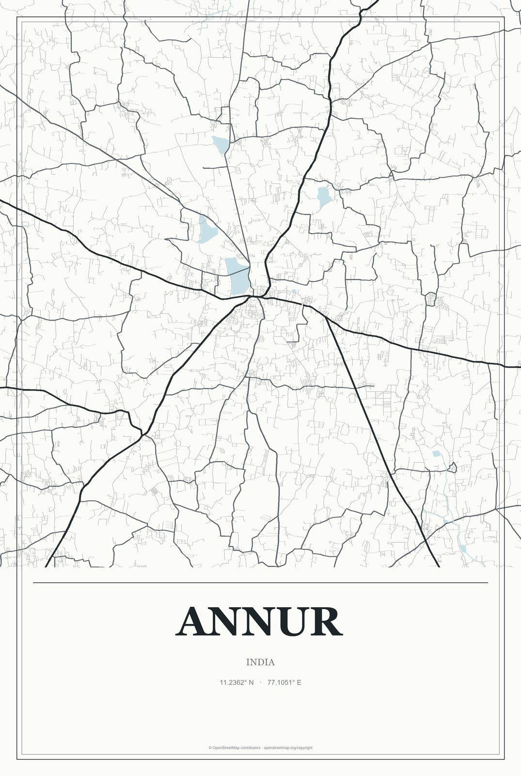 Annur, India City Map Aluminum Sign in Gallery Air style