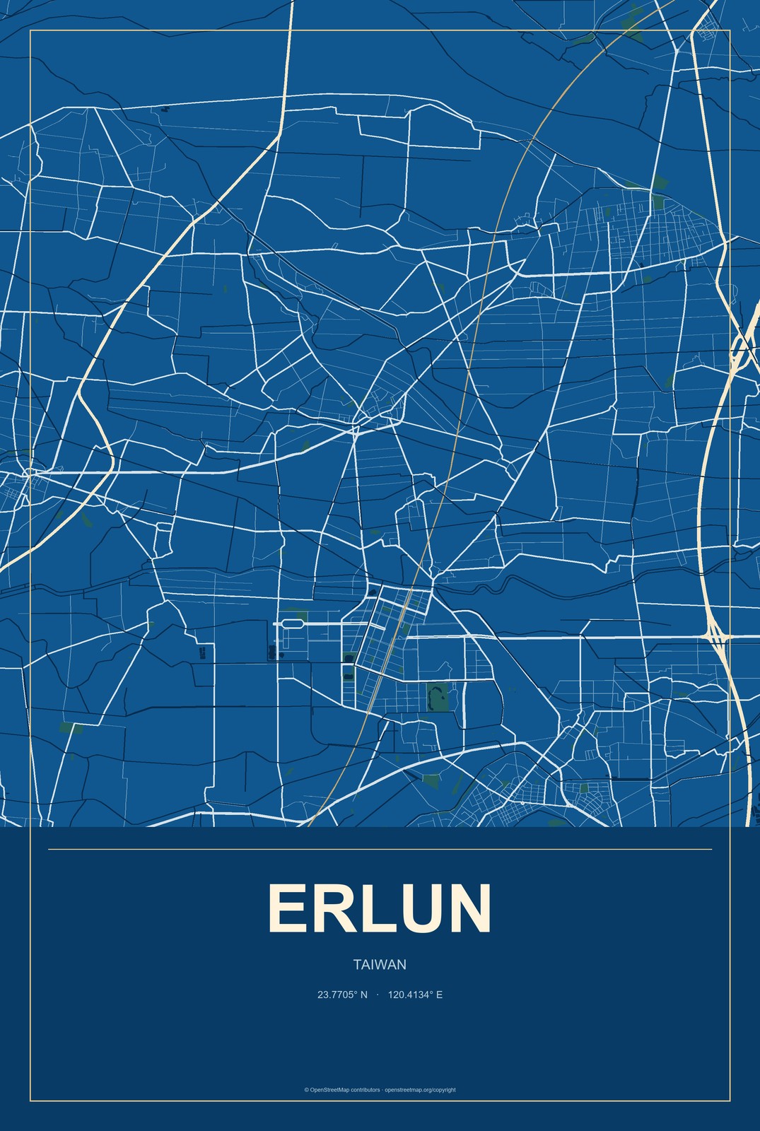 Erlun, Taiwan City Map Aluminum Sign in Harbor Cobalt style
