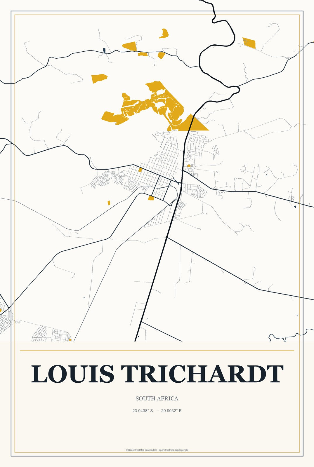 Louis Trichardt, South Africa City Map Aluminum Sign in Citrine Modern style