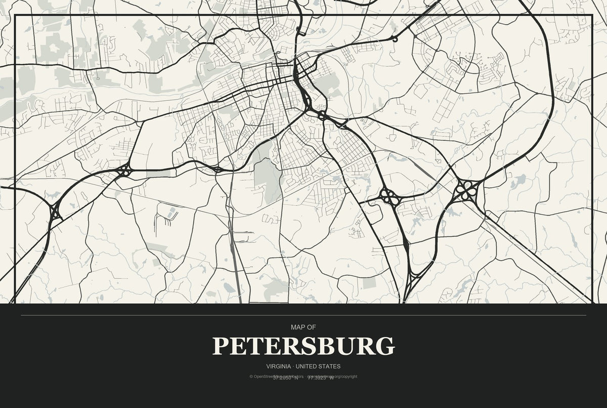 Petersburg, Virginia City Map Aluminum Sign in Museum Plaque style