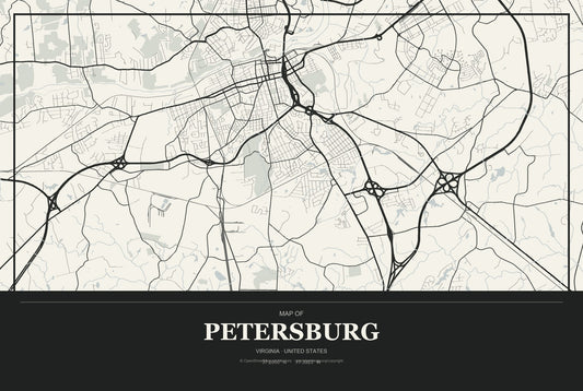 Petersburg, Virginia City Map Aluminum Sign in Museum Plaque style