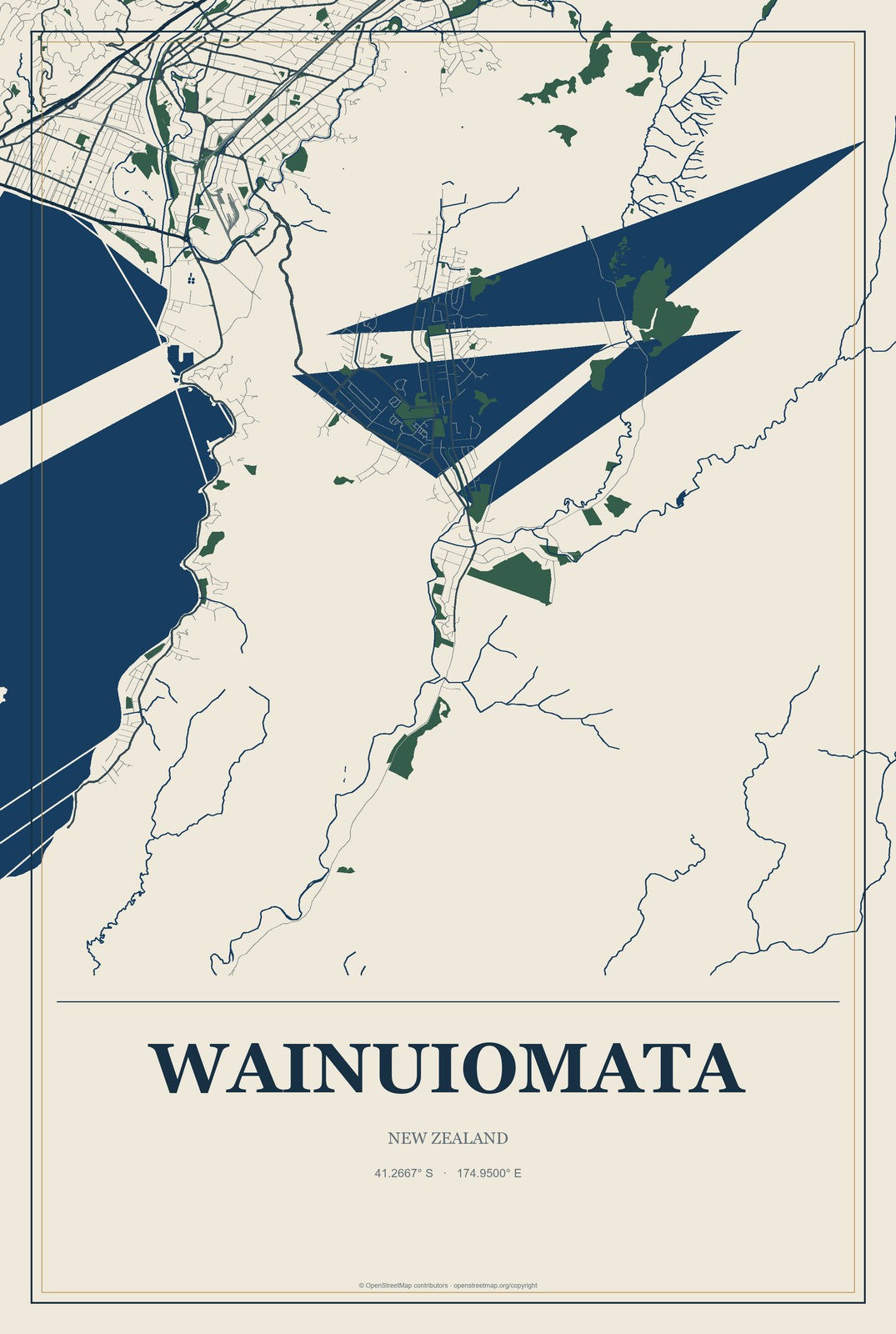 Wainuiomata, New Zealand City Map Aluminum Sign in Coastal Cutout style