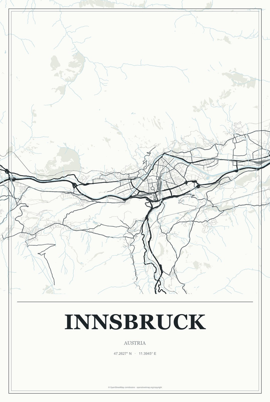 Innsbruck, Austria City Map Aluminum Sign in Gallery Air style