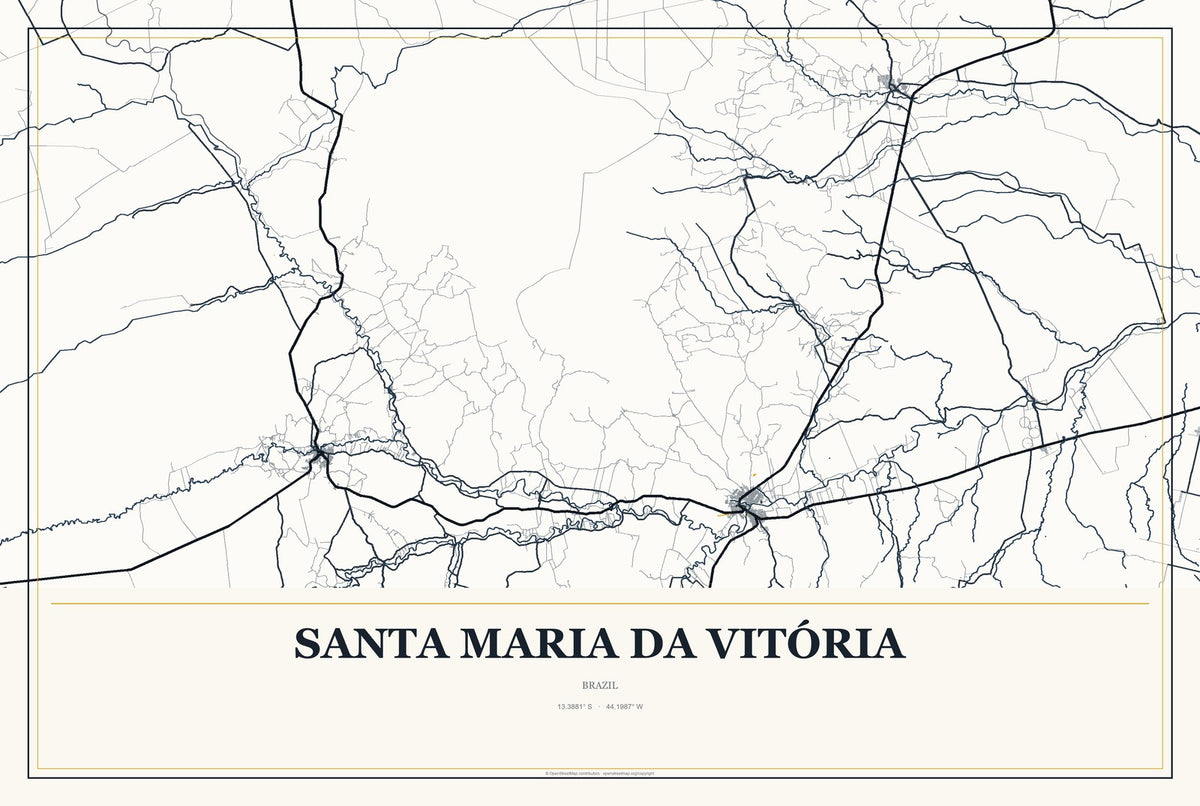 Santa Maria da Vitória, Brazil City Map Aluminum Sign in Citrine Modern style