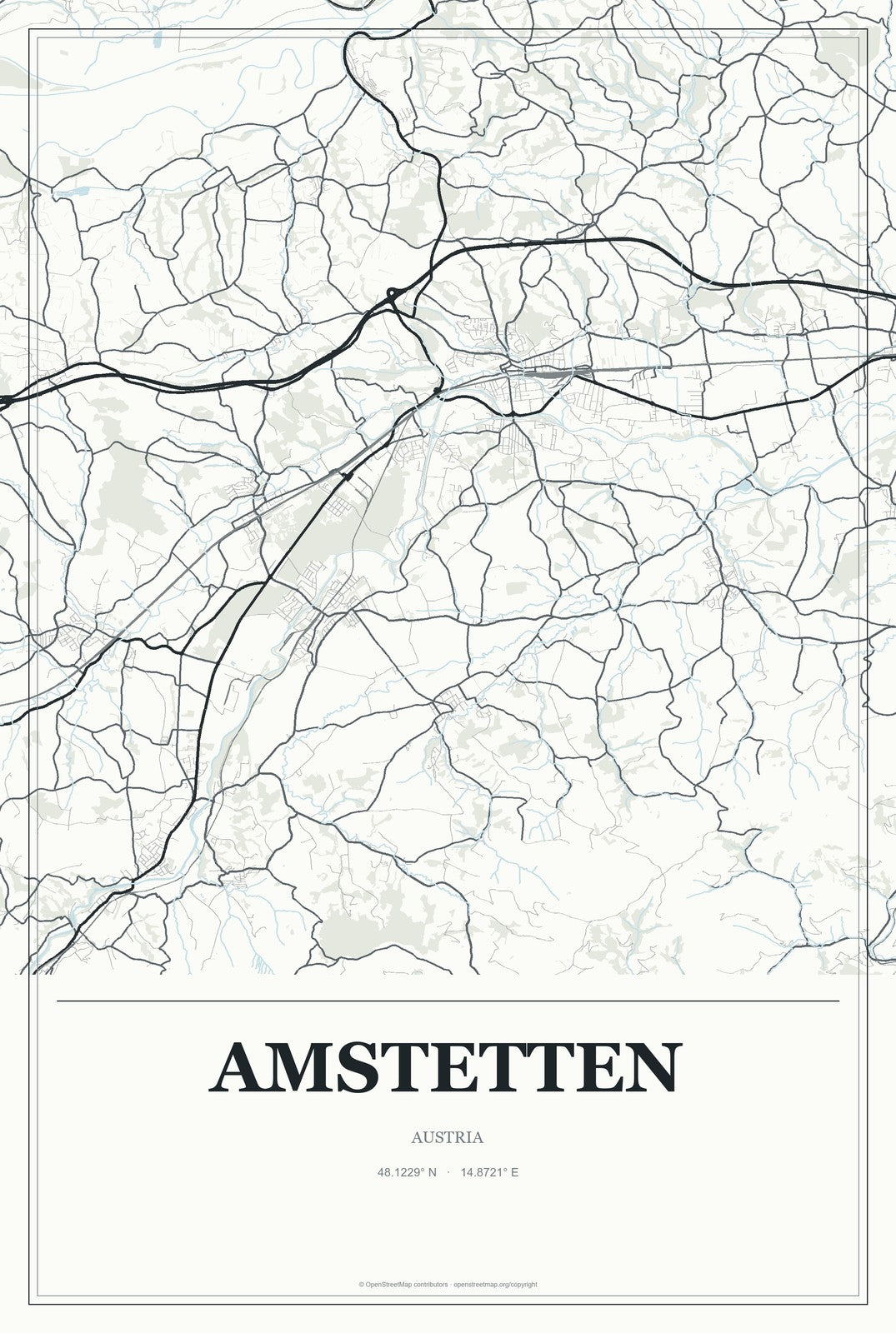 Amstetten, Austria City Map Aluminum Sign in Gallery Air style