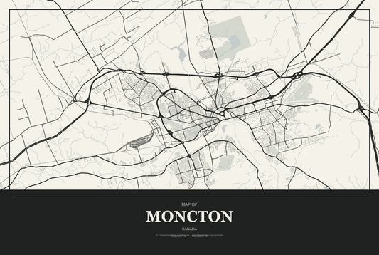 Moncton, Canada City Map Aluminum Sign in Museum Plaque style