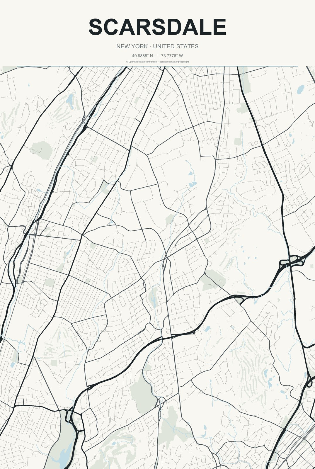 Scarsdale, New York City Map Aluminum Sign in Headline Atlas style