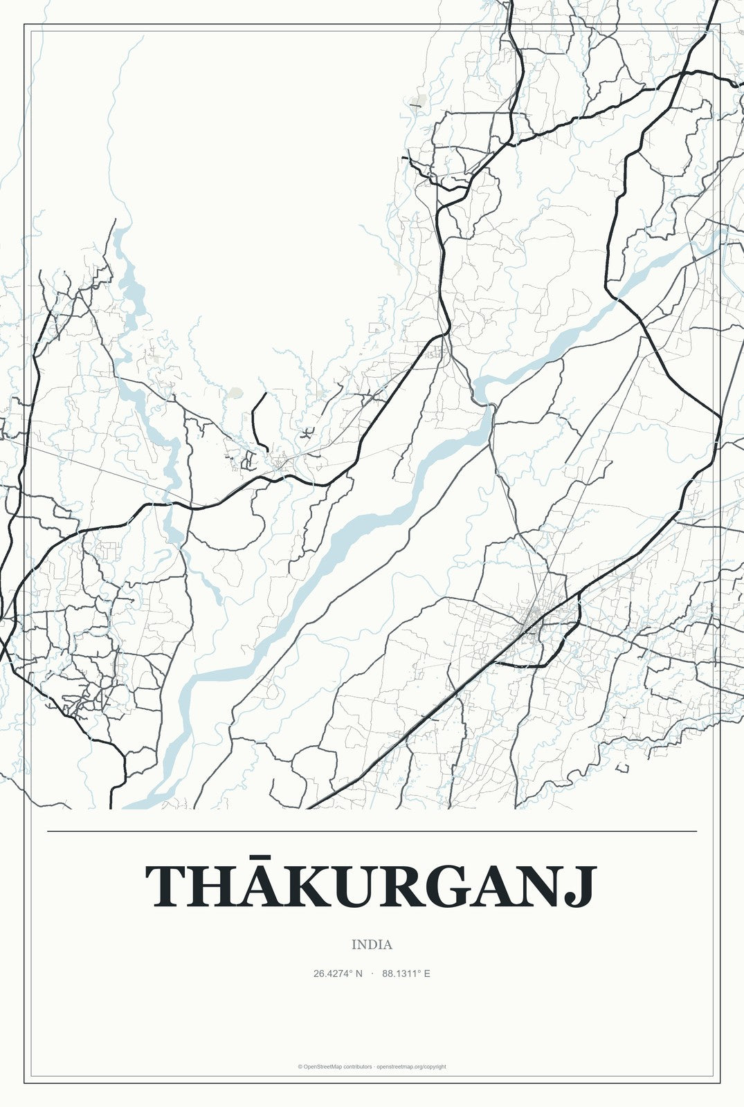 Thākurganj, India City Map Aluminum Sign in Gallery Air style