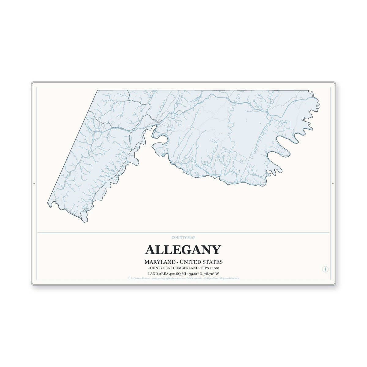 Allegany County, Maryland Map Aluminum Sign in Gallery Air style