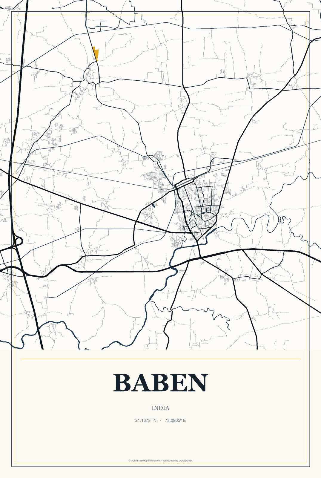 Baben, India City Map Aluminum Sign in Citrine Modern style