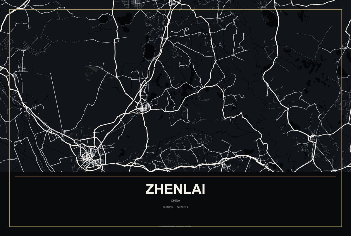Zhenlai, China City Map Aluminum Sign in Metropolitan Noir style