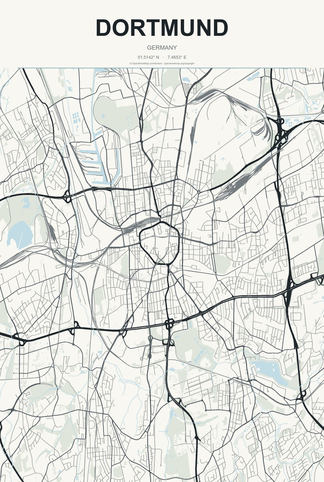 Dortmund, Germany City Map Aluminum Sign in Headline Atlas style