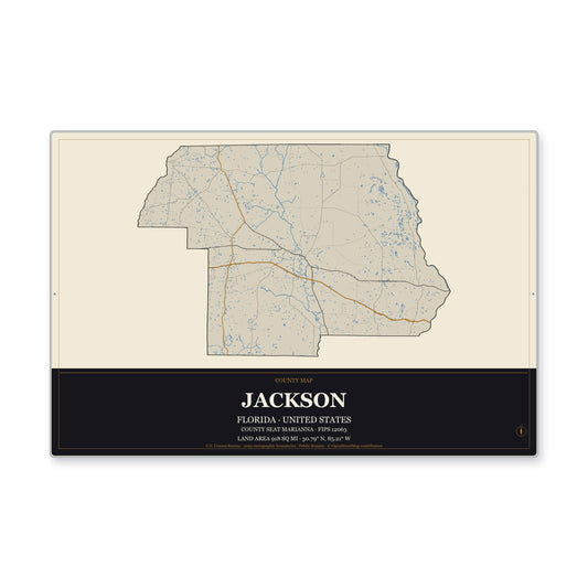 Jackson County, Florida Map Aluminum Sign in Museum Plaque style