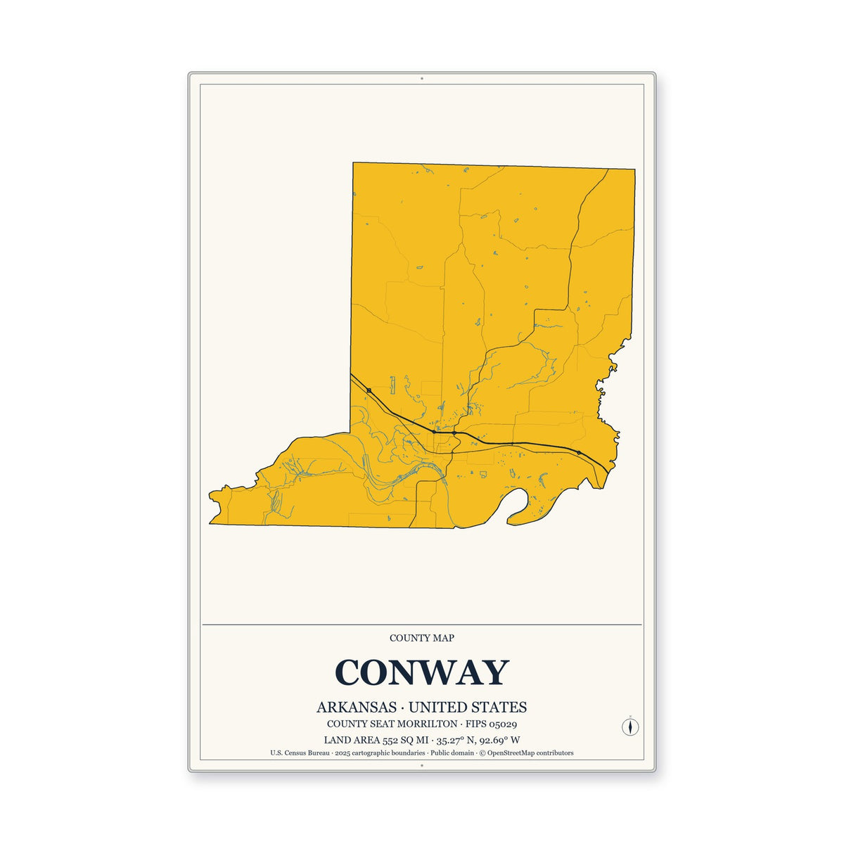 Conway County, Arkansas Map Aluminum Sign in Citrine Modern style