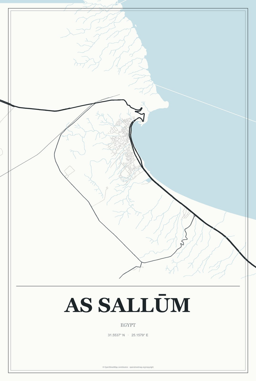 As Sallūm, Egypt City Map Aluminum Sign in Gallery Air style