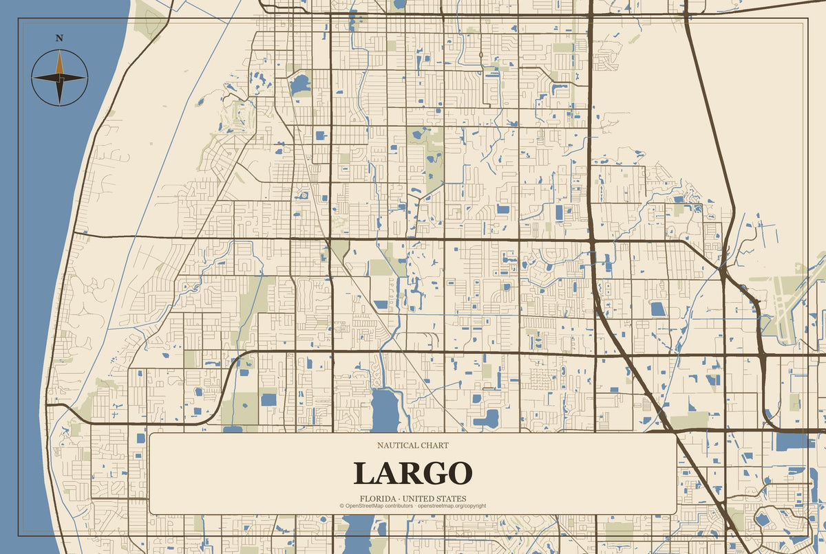 Largo, Florida City Map Aluminum Sign in Heritage Nautical style