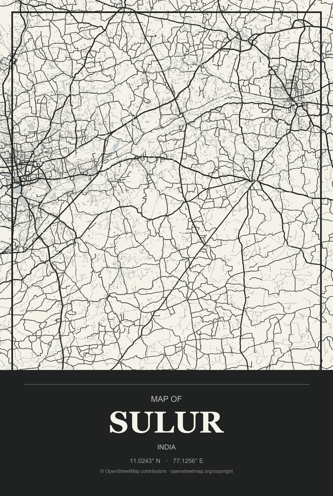 Sulur, India City Map Aluminum Sign in Museum Plaque style