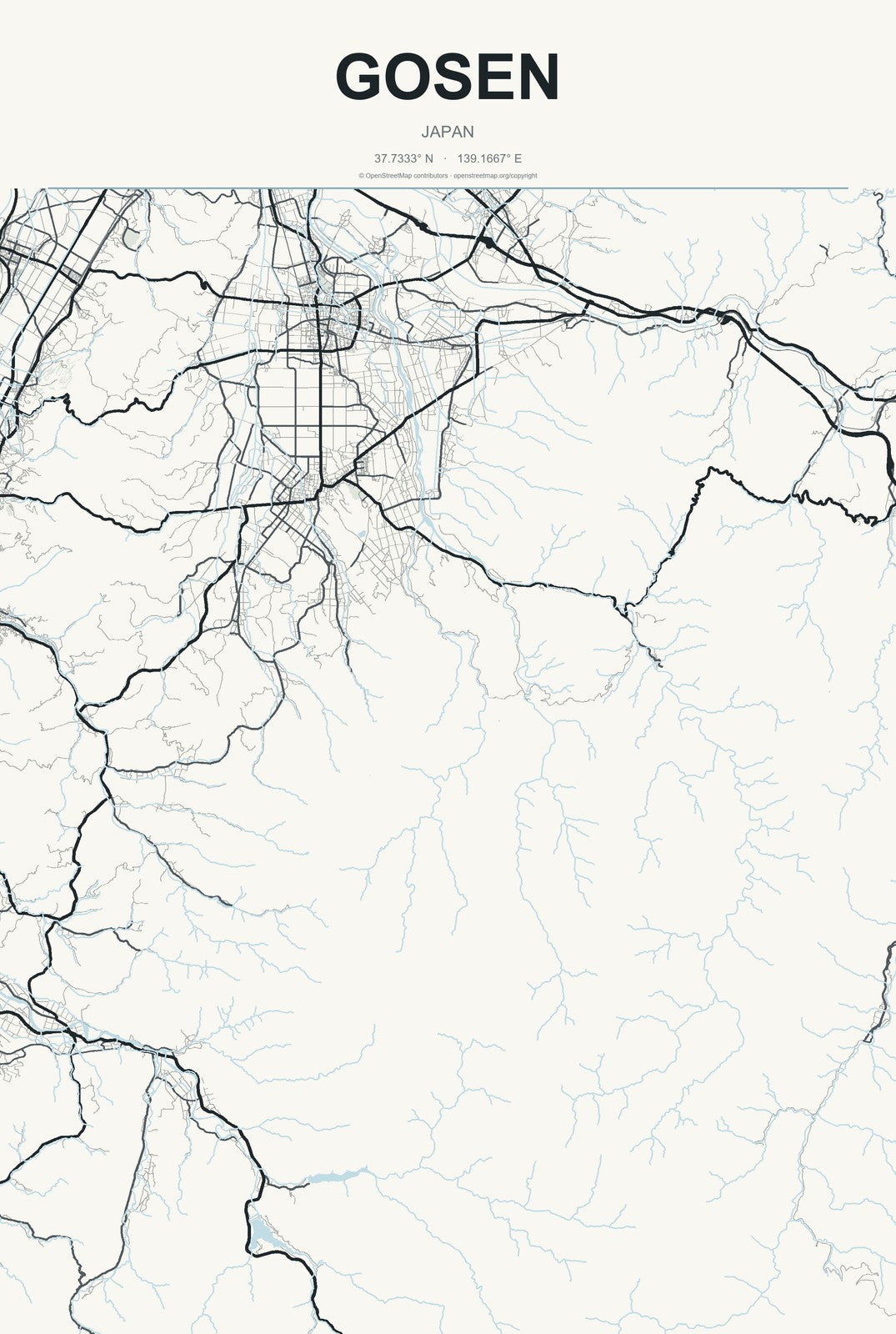 Gosen, Japan City Map Aluminum Sign in Headline Atlas style