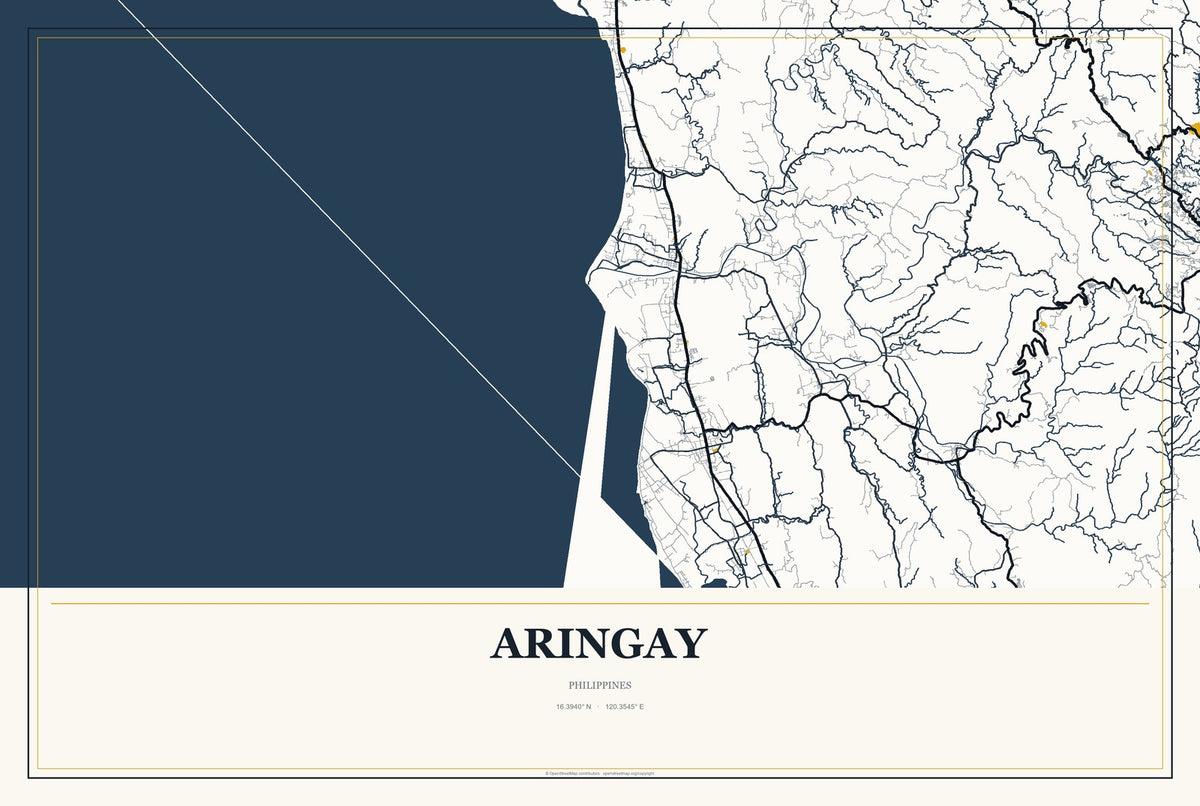 Aringay, Philippines City Map Aluminum Sign in Citrine Modern style