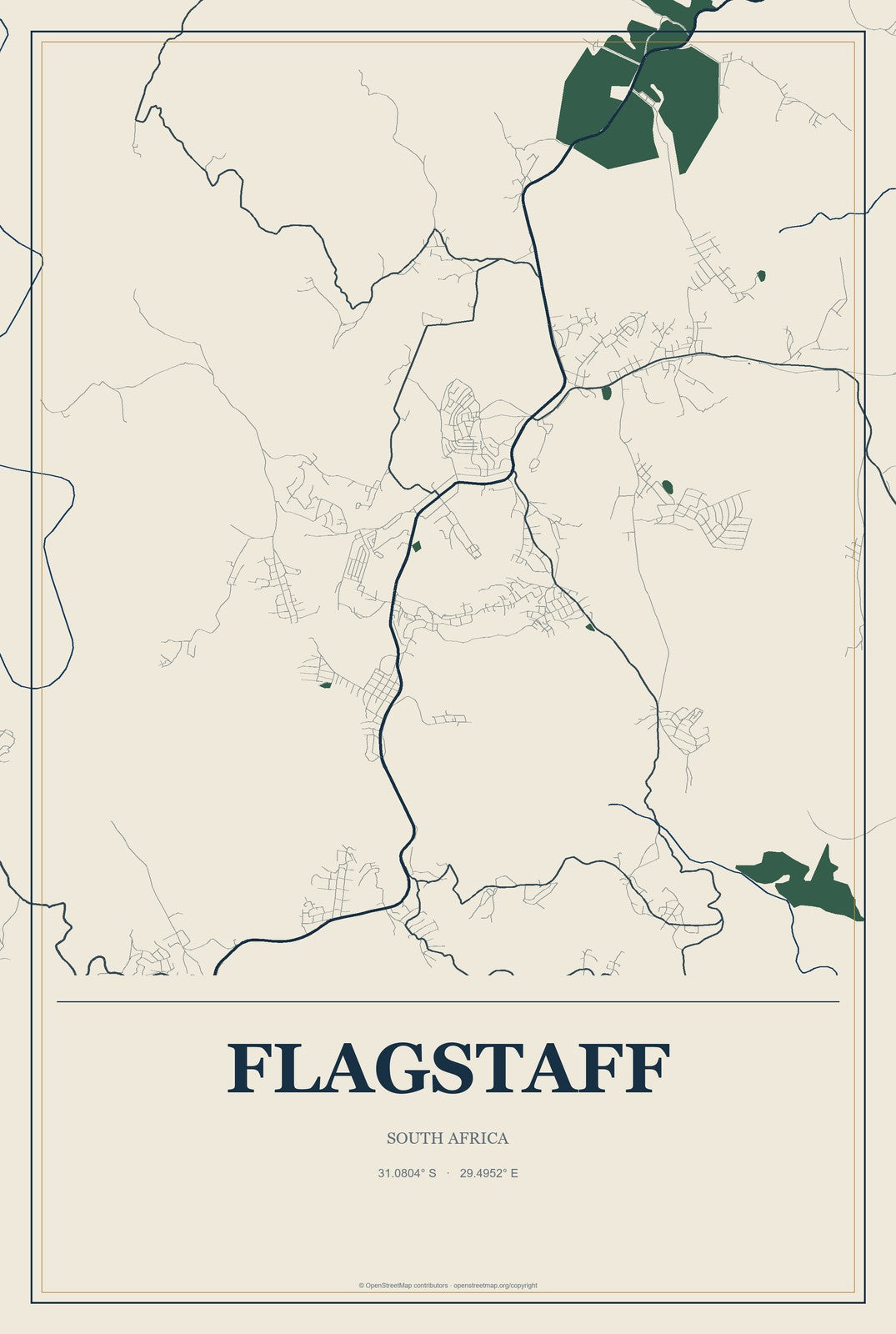 Flagstaff, South Africa City Map Aluminum Sign in Coastal Cutout style