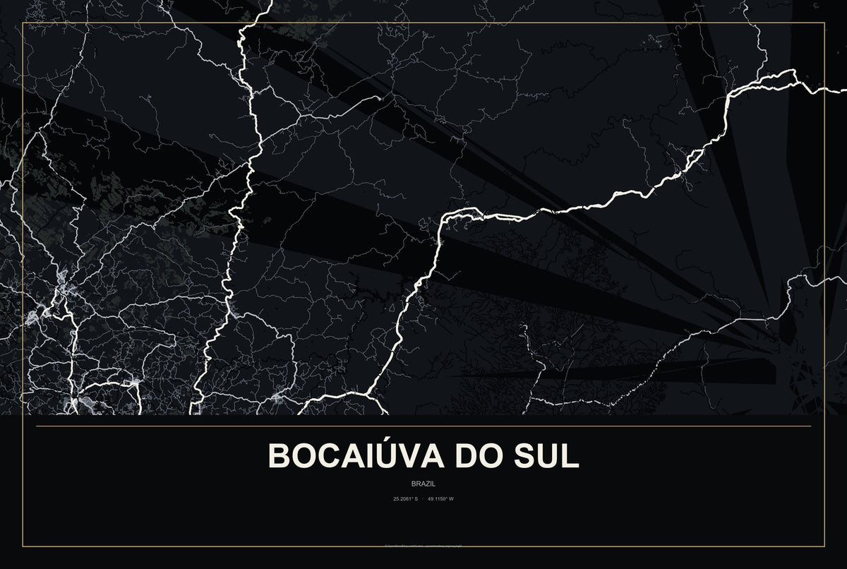 Bocaiúva do Sul, Brazil City Map Aluminum Sign in Metropolitan Noir style