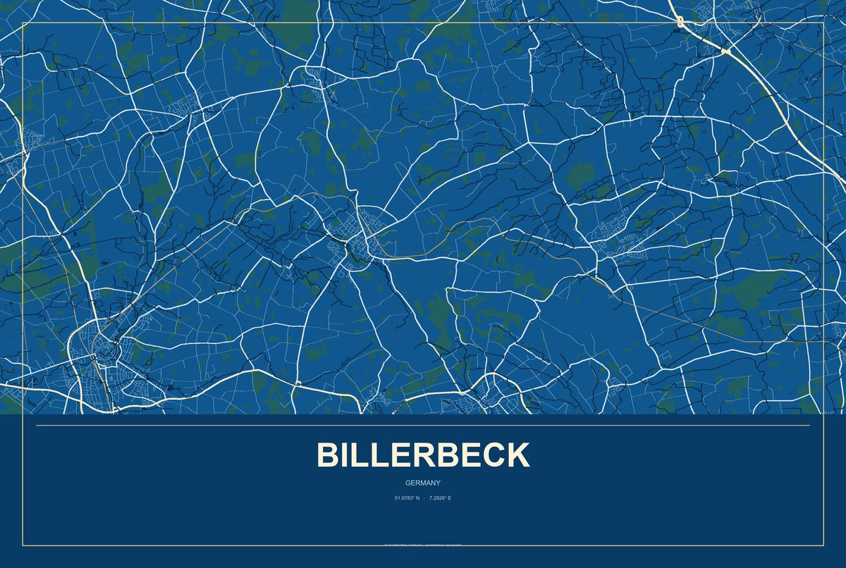 Billerbeck, Germany City Map Aluminum Sign in Harbor Cobalt style