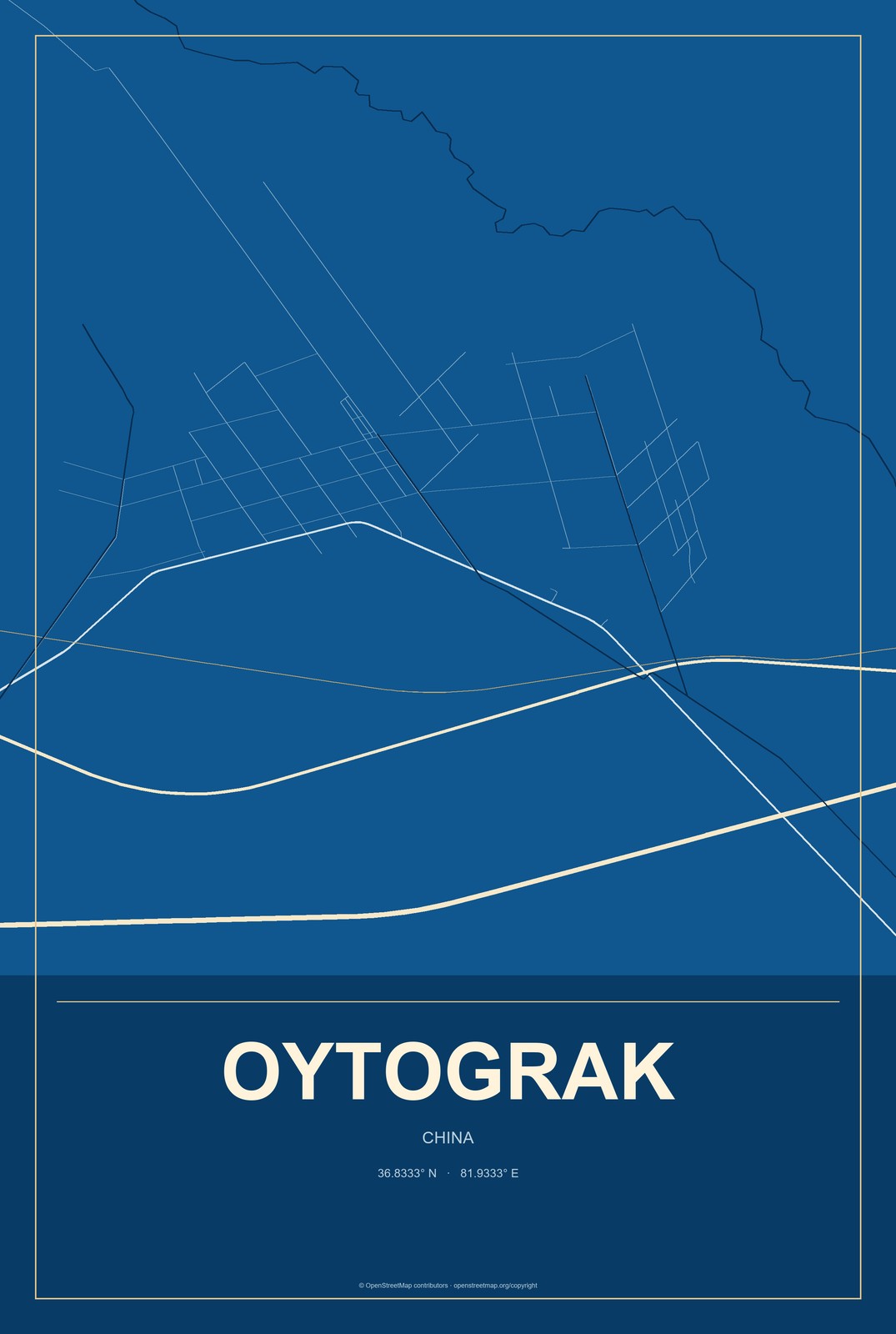 Oytograk, China City Map Aluminum Sign in Harbor Cobalt style