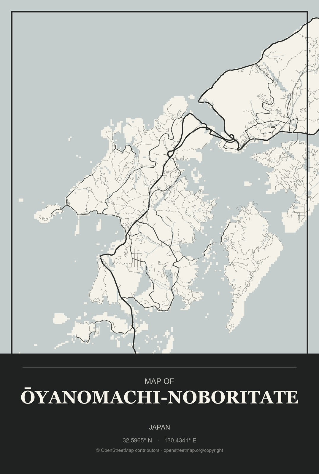 Ōyanomachi-noboritate, Japan City Map Aluminum Sign in Museum Plaque style