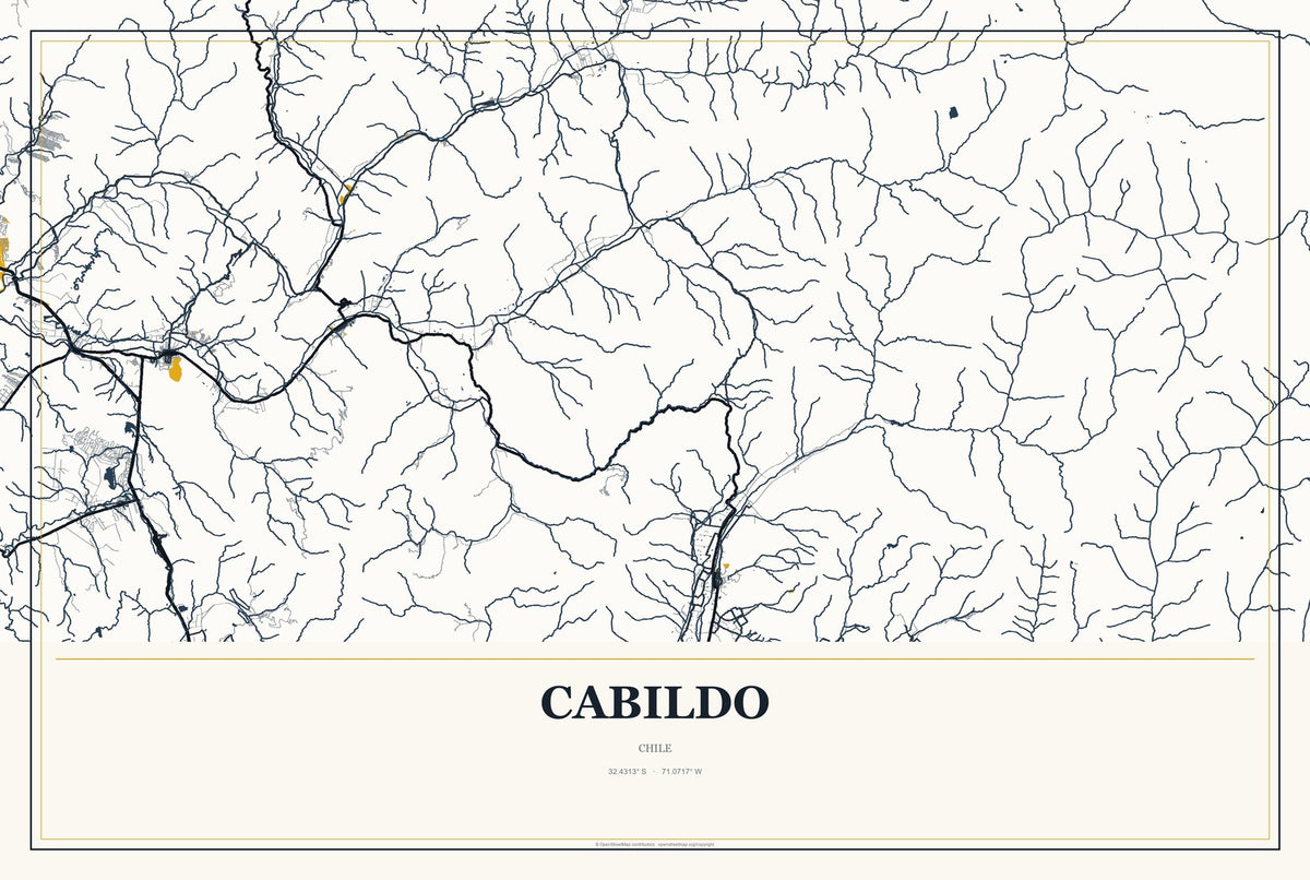 Cabildo, Chile City Map Aluminum Sign in Citrine Modern style