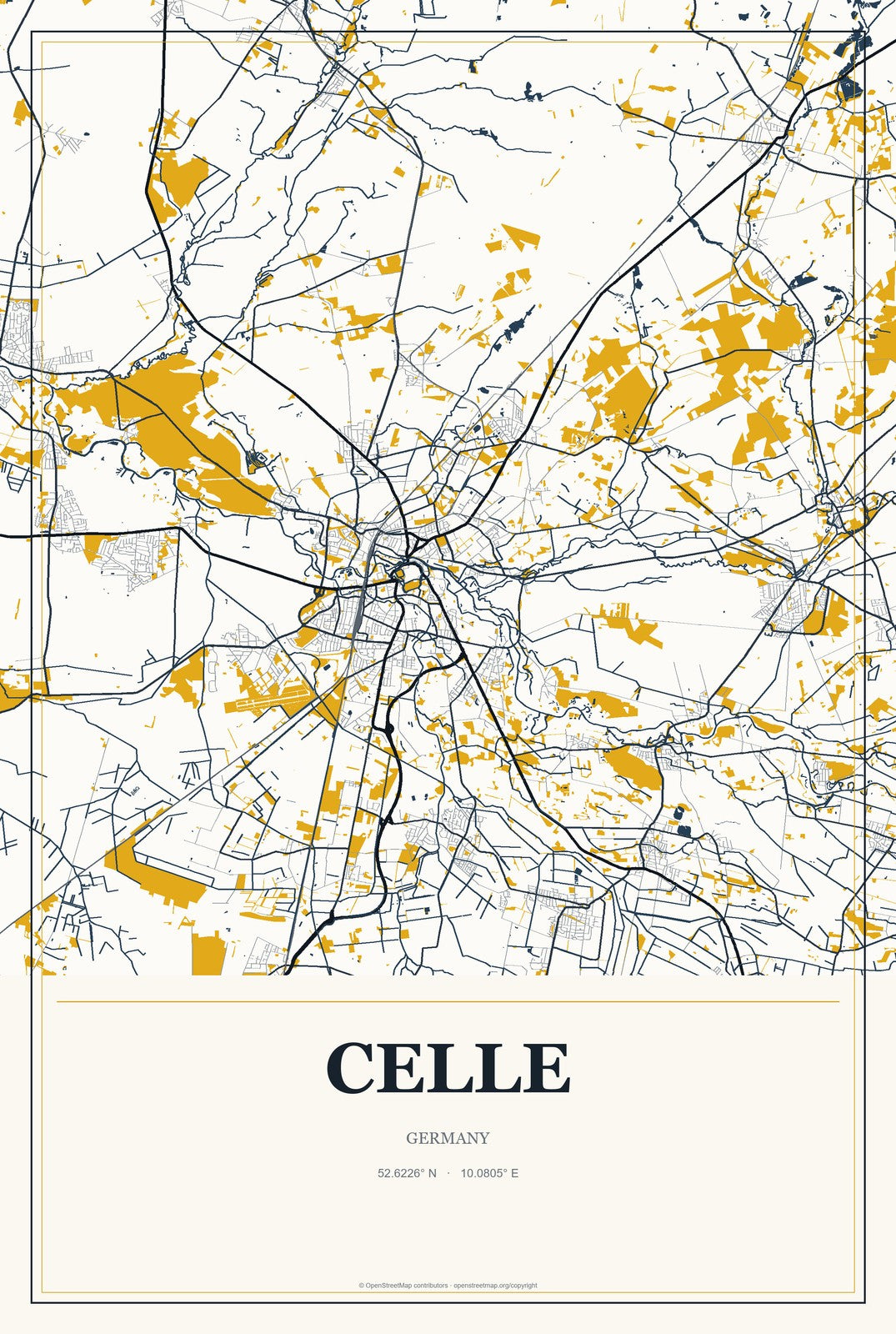 Celle, Germany City Map Aluminum Sign in Citrine Modern style