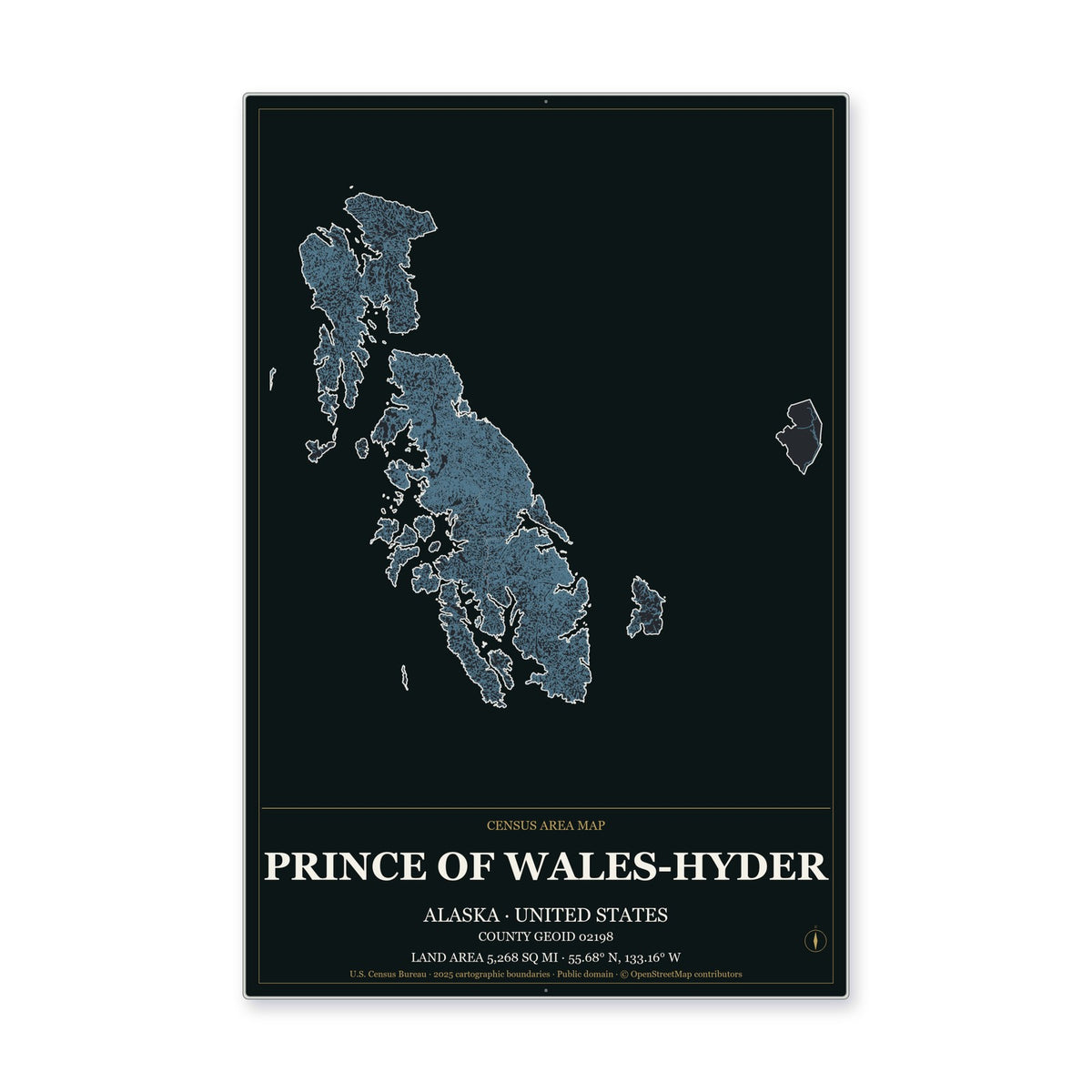 Prince of Wales-Hyder Census Area, Alaska Map Aluminum Sign in Metropolitan Noir style