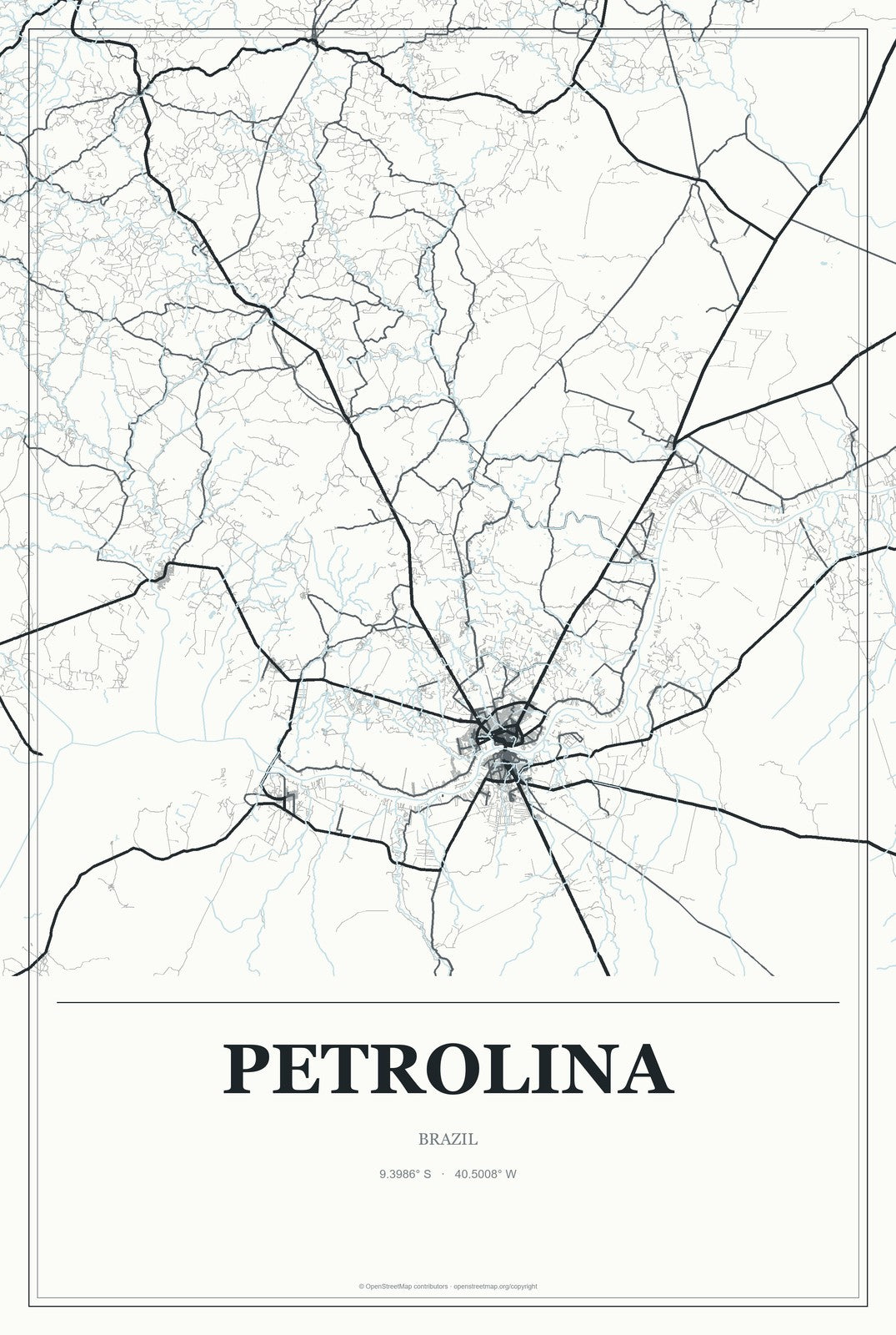 Petrolina, Brazil City Map Aluminum Sign in Gallery Air style
