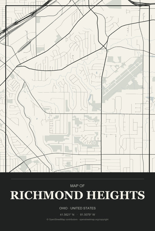Richmond Heights, Ohio City Map Aluminum Sign in Museum Plaque style
