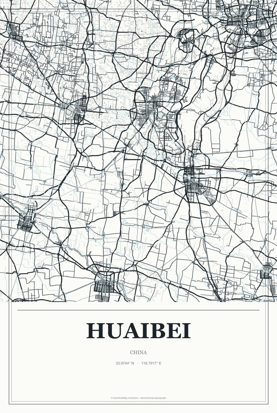 Huaibei, China City Map Aluminum Sign in Gallery Air style