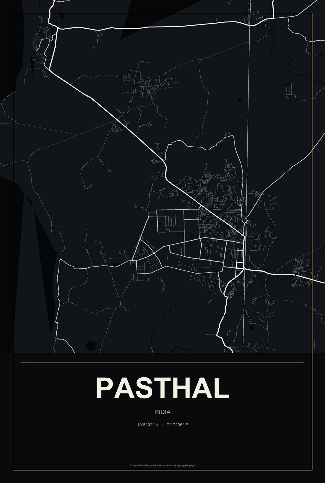 Pasthal, India City Map Aluminum Sign in Metropolitan Noir style