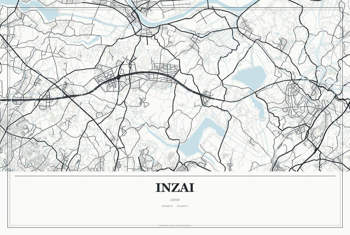 Inzai, Japan City Map Aluminum Sign in Gallery Air style